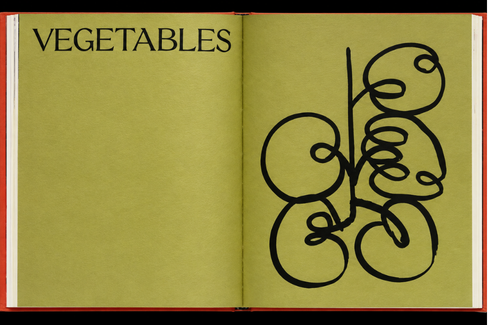 An open notebook page titled Vegetables, with ink drawings