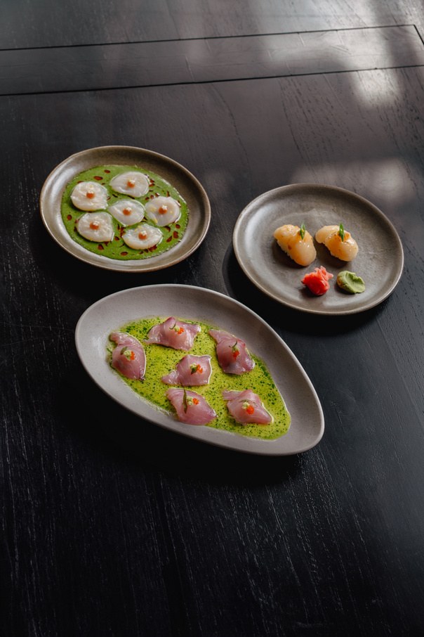 YUKI's plates laid out on stone
