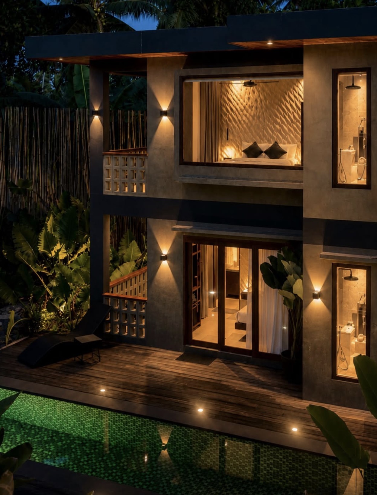 PULO House lit up at night